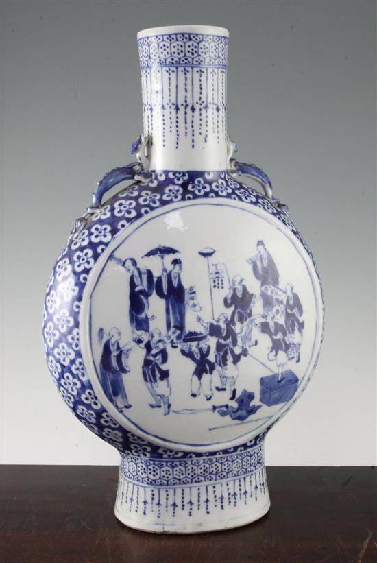 A large Chinese blue and white moon flask, late 19th century, 45cm